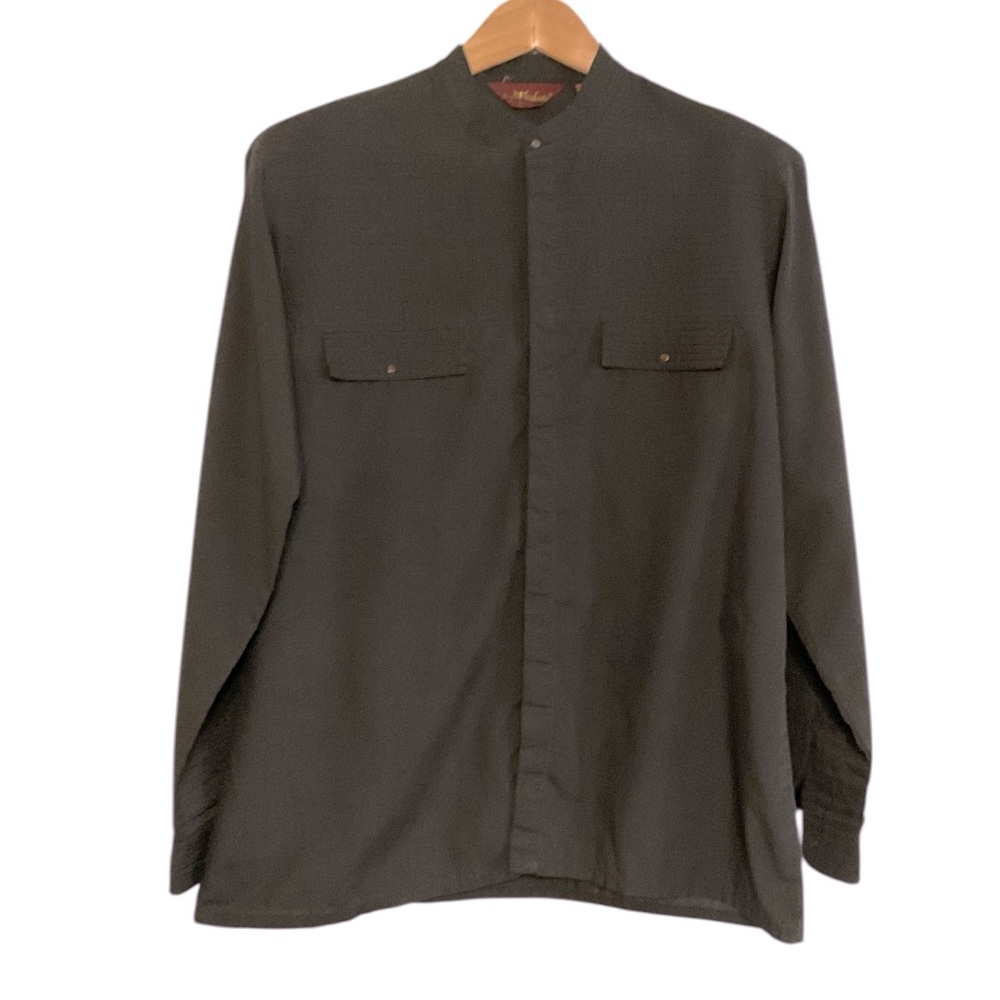 Sergio Valente Black Lightweight Shirt Jacket‎ with Stand-Up Collar XL Y2K 80s